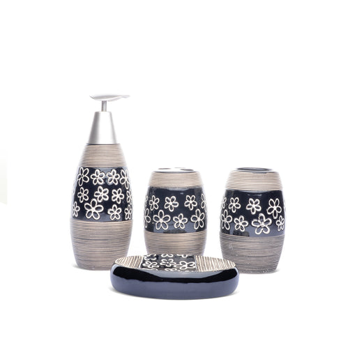 Floral Design Bathroom Set (Black)